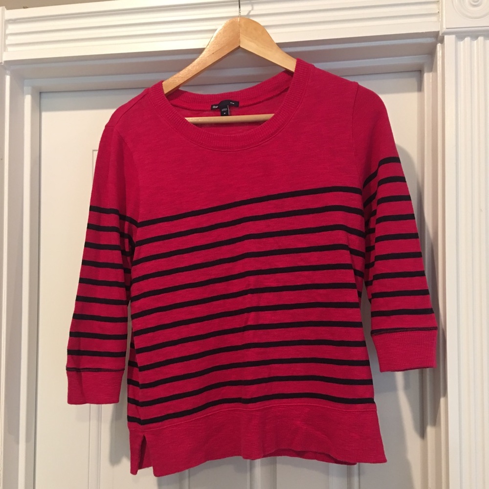 Magenta and navy stripe sweater
